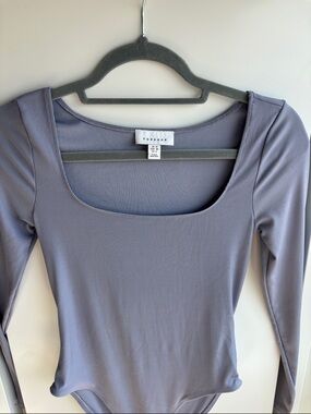 Topshop Lavender Ribbed Square-Neck Long-Sleeve Bodysuit